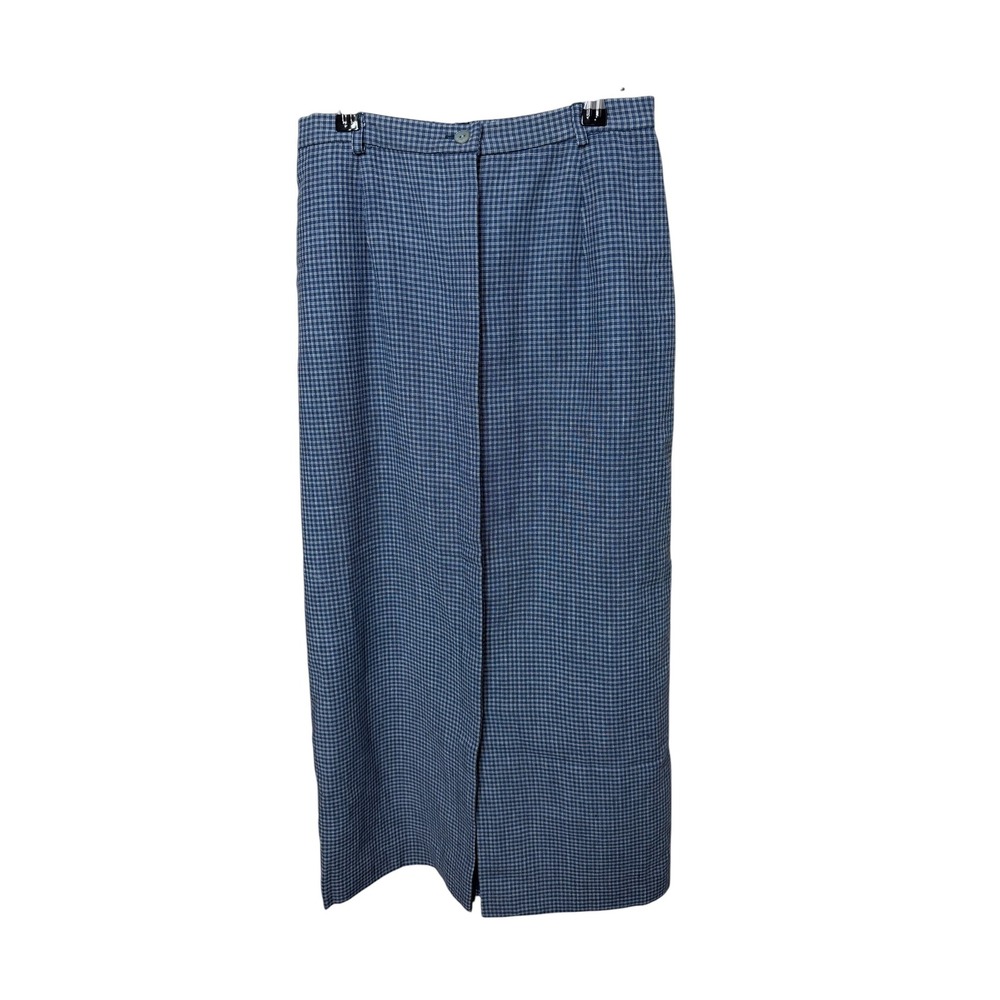 Pendleton Blue Gingham Linen Blend Button Front Maxi Skirt Womens 6‎ High Waist